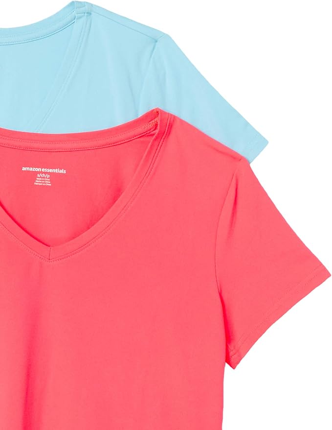 Amazon Essentials Women's Active Quick Dry Tech Stretch Short-Sleeve V-Neck T-Shirt (Available in Plus Size), Pack of 2