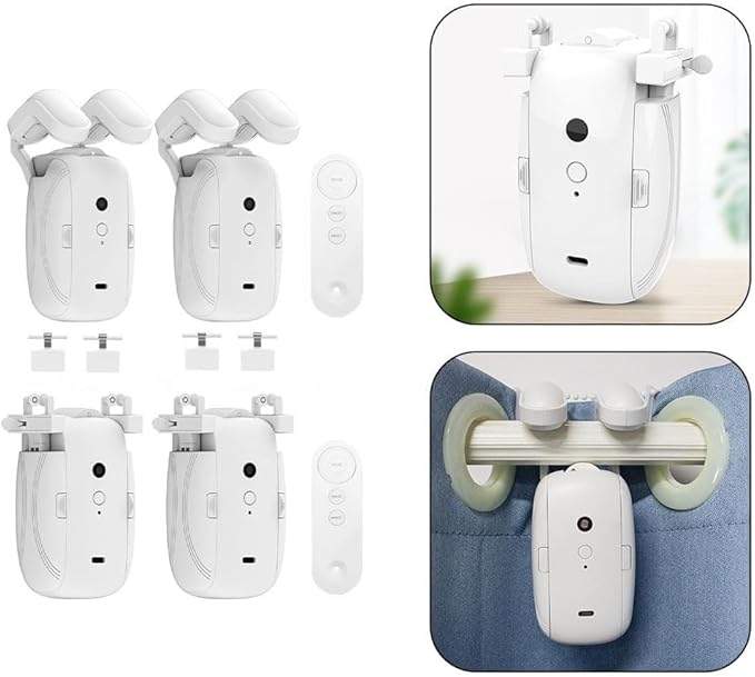 Smart Curtain Opener Automatic Curtain Opener and Closer Electric Curtain Opener Motor for Roman Rod/Tu-Rails Home Office Sleek Modern Design(1PC TU)(1PC Roman Pole)