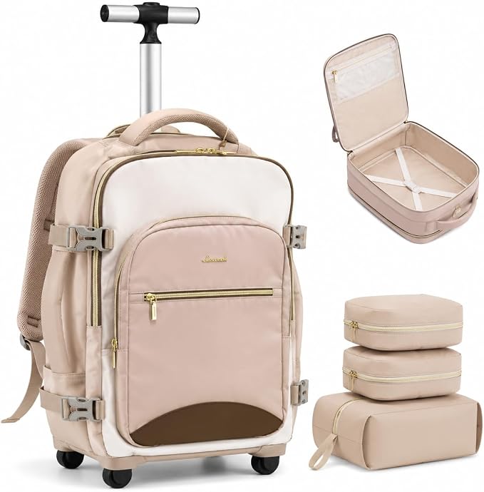 LOVEVOOK Rolling Backpack with Wheels, Carry On Luggage for Women