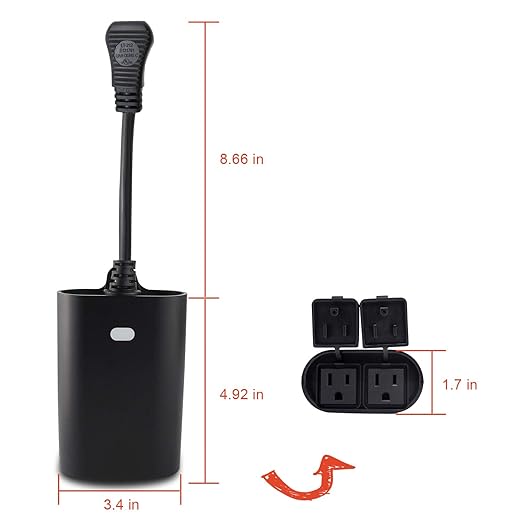 Outdoor Smart Dimmer Plug WiFi Light Outlet Compatible with Alexa and Google Home, Max 15 Amp, IP65 Waterproof for Dimmable Lights (WF96D)