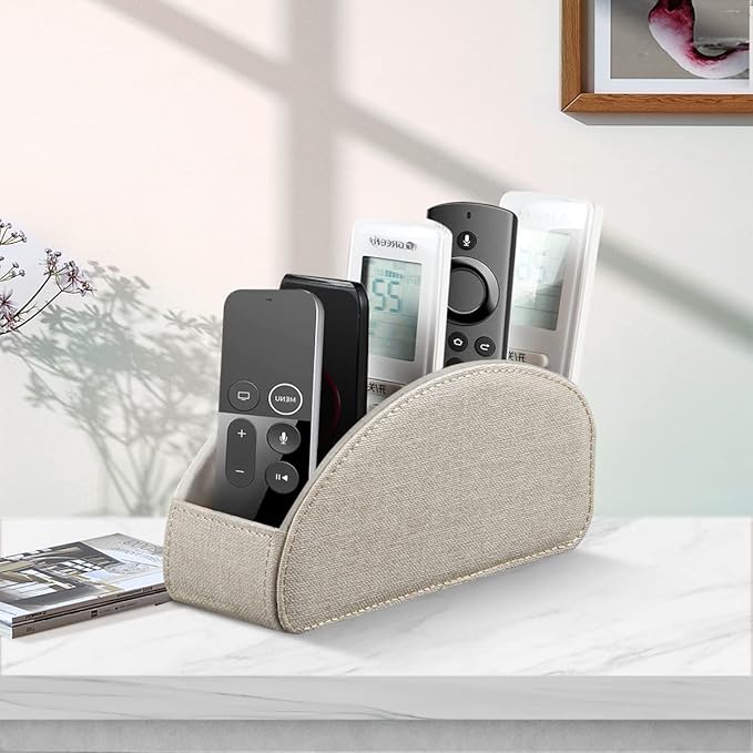 Remote Control Holder, Leather 5 Rooms Desk Organizer and Decorations for Living Room, Bedside Storage Remotes Caddy for TV Controllers/ Makeup Brush Pen/ Office Stationery/ Art Supplies/ Eyeglasses