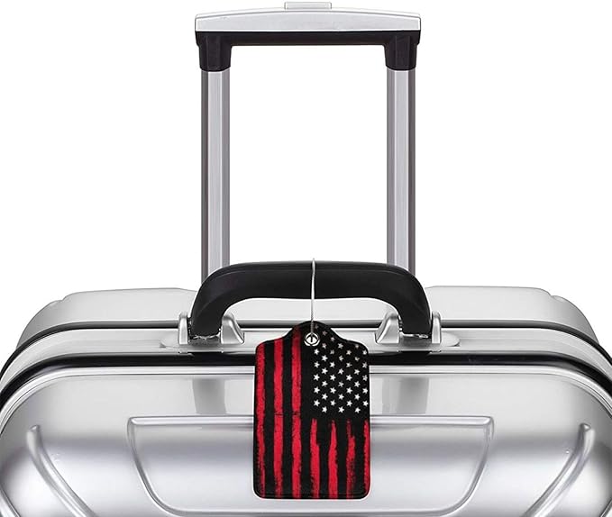 2 Pack Luggage Tags for Suitcase, Privacy Cover ID Label with Stainless Steel and Address Card for Travel Bag Backpack Cruise Ship Essentials Tag Women Men - Black Red American Flag