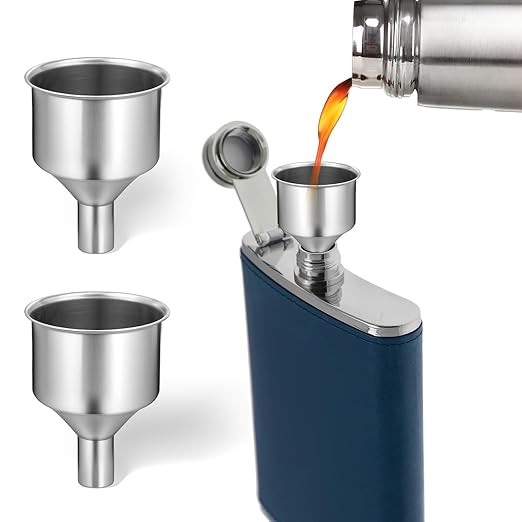 Stainless Steel Funnel for Flask Small Kitchen Funnel Set with 3/8" Spout for Transferring Coffee Beans Spice Blends Beer Oil Bottle