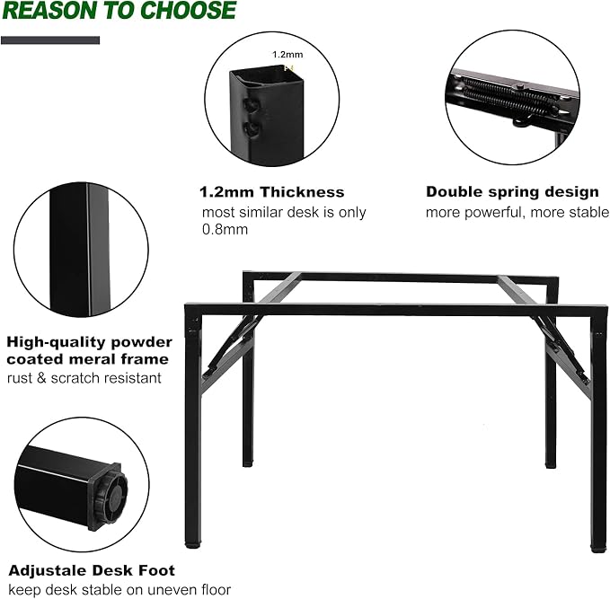 Need Home Office Desk - Large Computer Desk Sturdy Table Foldable Desk Gaming Computer Table No Assembly Required AC5BB 60 inch | Black Frame Writing Gaming Work Table/Foldable Home Office Desk/Sewing Table, No Assembly Required