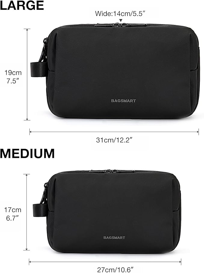 BAGSMART Toiletry Bag for Men, Travel Toiletry Organizer Dopp Kit Water-resistant Shaving Bag for Toiletries Accessories, Door Room Essentials,Black-large