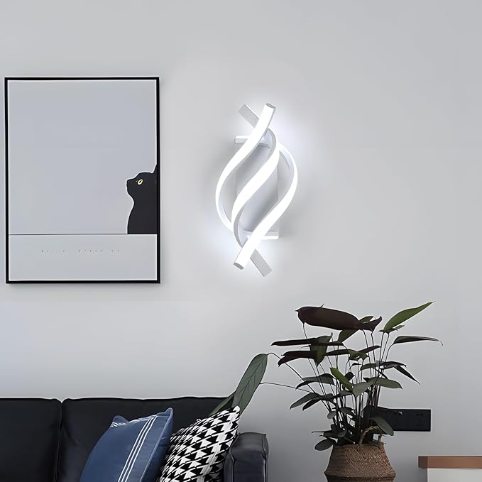 AUA LED Wall Sconce, 21W Modern Spiral Wall Sconce Lighting, 6500K Cool White Indoor Wall Light for Bedroom Living Room Office Restaurant Hallway, Wall Mounted Lamp