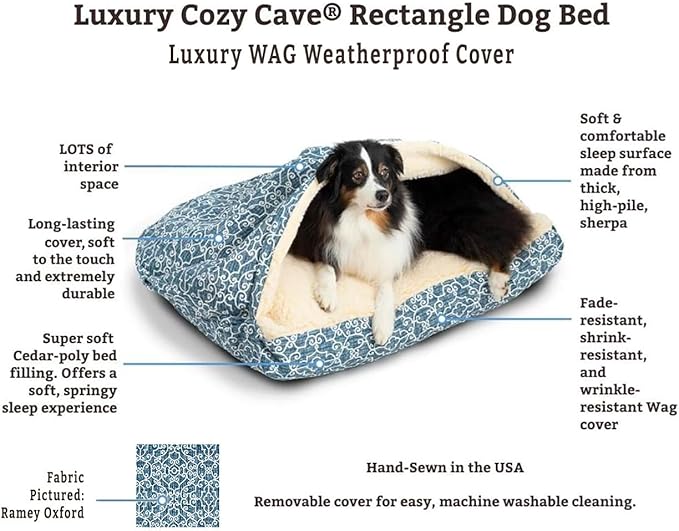 Snoozer Pet Products Luxury Rectangle Cozy Cave, Wag Collection, Extra Large, Ramey Gray