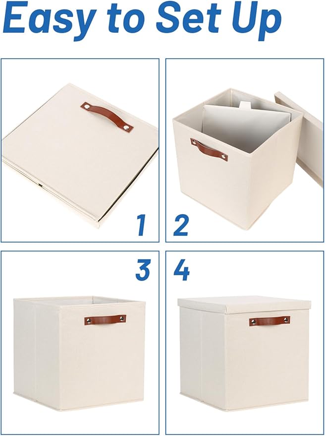 Temary Fabric Storage Bins with Lids 13 Inch Storage Cubes with Lid, Decorative Foldable Storage Boxes for Clothes, Closet Organizers (Beige, 13x13x13inch)