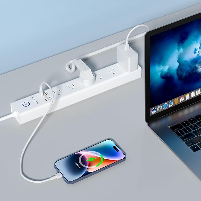 Power Strip Surge Protector with USB C Ports, AUOPLUS 6 Outlet and 4 USB Charger, 10FT Long Extension Cord Flat Plug(1250W/10A/2100J), Wall Mountable Overload Protection for Home Office Dorm