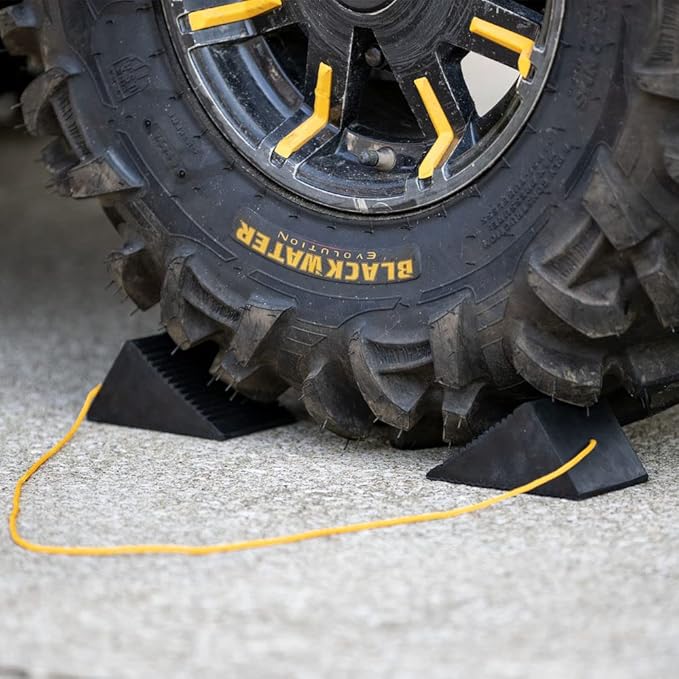Buyers Products WC35225 Mini Rubber Wheel Chock Set, 5 x 3 x 2.25 Inches, 36 Inch Nylon Rope, Ideal For ATVs , Riding Lawnmowers And Gas-Powered Scooters, Rust And Chemical Proof