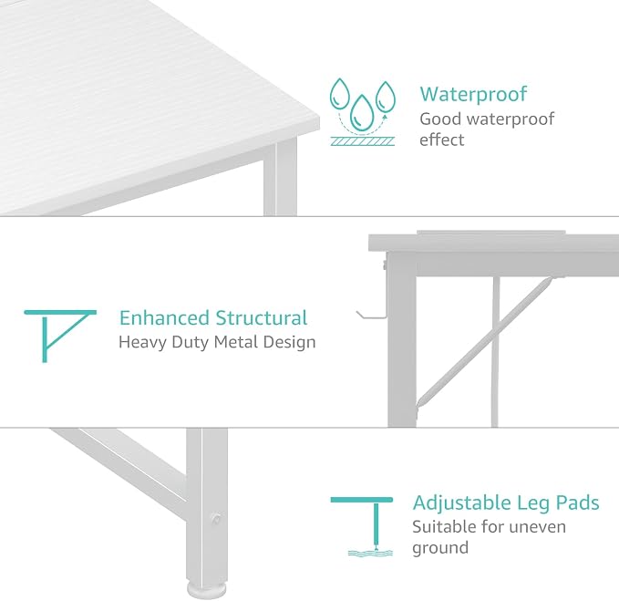 Lufeiya White Computer Desk with Power Outlet, 55 inch Teen Study Table Home Office Work Writing Gaming Desks with Charging Station Outlets Built in, White