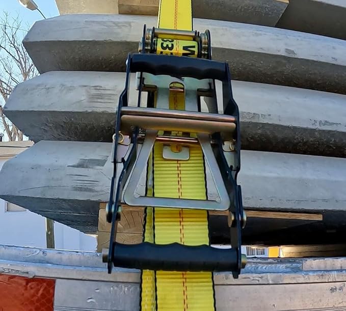 Mytee Products 4 Pack 2" x27' Yellow Ratchet Strap with J Hooks- 10,000 Lbs Breaking Strength -Heavy Duty Tie Down Large Bar Handle and Cargo Straps with Wire Hooks for Flatbed, Truck, Trailers Pickup