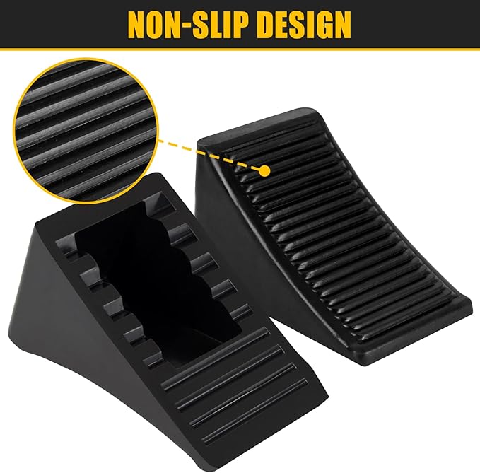 2 Pack Heavy Duty Wheel Chocks, Solid Rubber RV Wheel Chock for Trailers, Black Tire Chocks for Cars, Truck,Travel Trailers, Camper and ATV, 6.5" x 3.6" x 3.7"