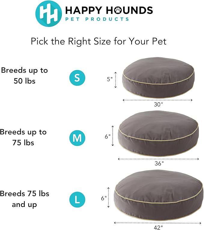 Happy Hounds Scout Round Reversible Pillow Dog Bed, Medium (36" x 36"), Beige