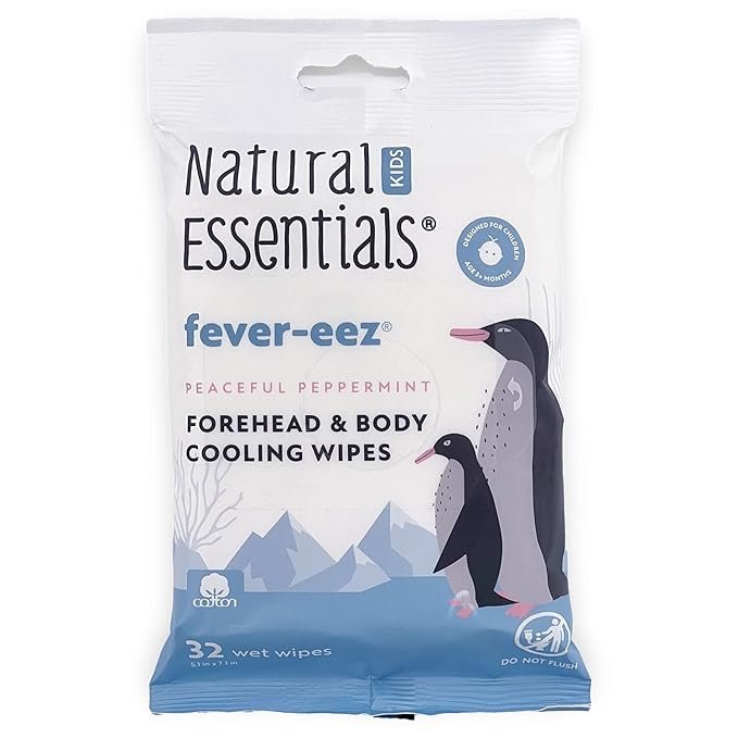 Natural Essentials Fever-eez Baby Fever Relief for Kids, Soothing Forehead & Body Wipes for Babies, Provide Immediate Cooling Sensation during Fevers, High Body Temperatures and Hot Flashes