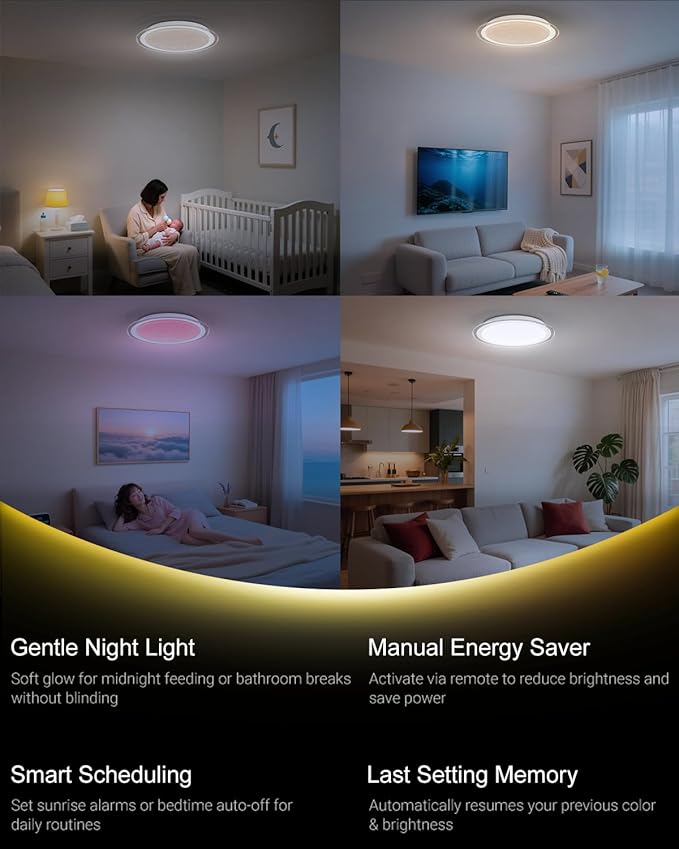 1-Pack, 20 inch Smart LED Music Ceiling Light with Bluetooth Speaker, Compatible with Alexa & Google Home, Color Changing RGB Dimmable Light for Living Room, Bedroom, Kitchen
