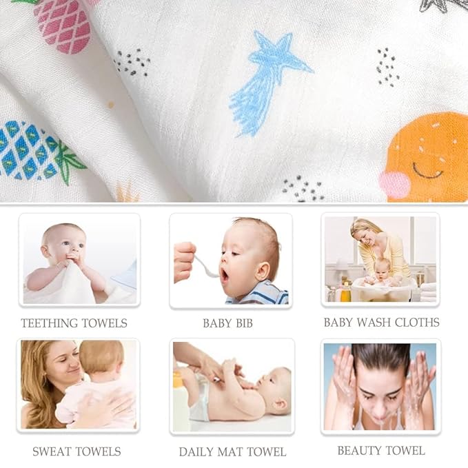 norinori Baby Msulin Washcloths Newborn Face Towel - Baby Muslin Burp Cloths 6Pack Soft Absorbent Natural Cotton Wash Towel 10"X10" Baby Bath Towels Wipes Baby Registry as Shower