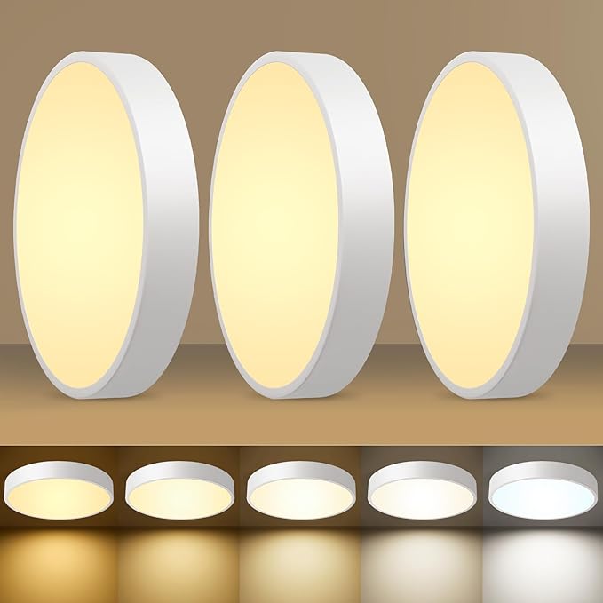 3 Pack White 24W Modern LED Flush Mount Ceiling Light, Close to Ceiling Light Fixture, 2700-5000K Dimmable, Round Ceiling Lamp for Bathroom Kitchen Entry Way Bedroom Laundry Room Hallway