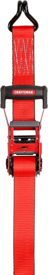 CRAFTSMAN CMXAZBS10000J Black/Red 2" x 27' Ratchet Tie Down Strap with Double J Hook - Heavyweight/Industrial Duty (10,000 lb Break Strength)