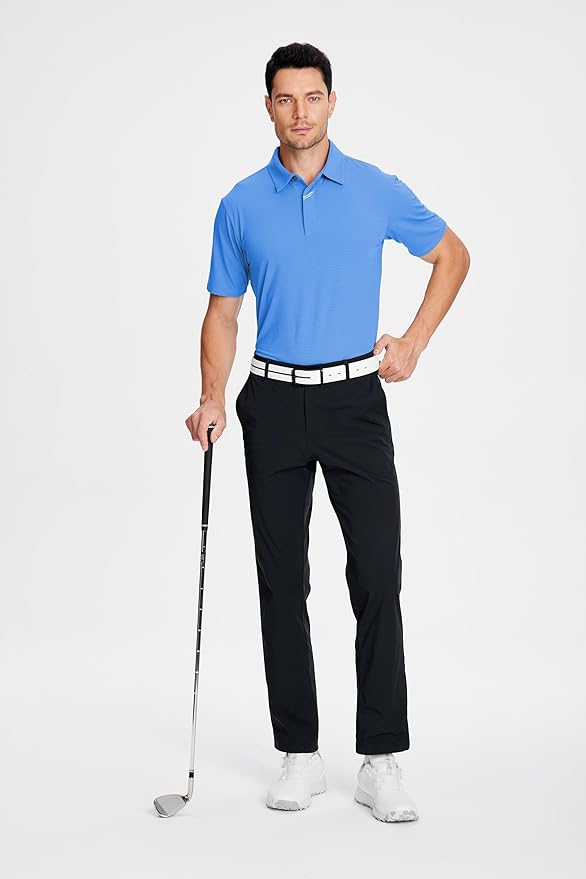 Esabel.C Jacquard Golf Shirts for Men Moisture Wicking Short Sleeve Performance Dry Fit Active Mens Polo Shirts