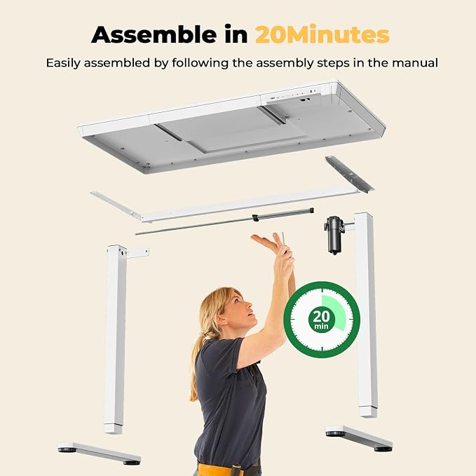 40" Electric Stand up Desk with Drawer, Height Adjustable | Sit Stand Home Office Desk with Storage, One-Piece Tabletop with USB Charging Ports, Quick Assembly Computer Desk on Wheels