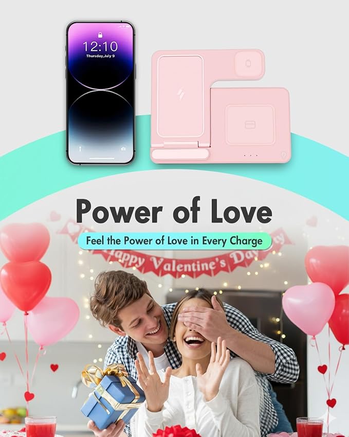 Wireless Charger Stand Charging Station: 3 in 1 Charger Stand Multiple Devices for Apple - iPhone 17 16e 16 15 14 Pro Max 13 12 - Watch 11 10 9 8 7 6 5 4 3 2 SE and Ultra Series-Airpods 4 3 Pro, Pink