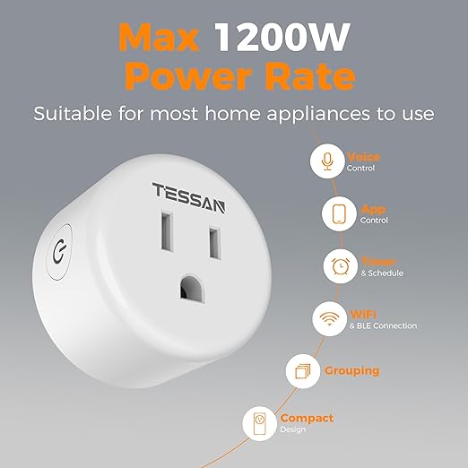 Smart Plug, TESSAN WiFi Timer Outlet Compatible with Alexa and Google Assistant, Smart Outlet with Timer & APP Remote Control, No Hub Required, 2.4G WiFi, 4 Pack
