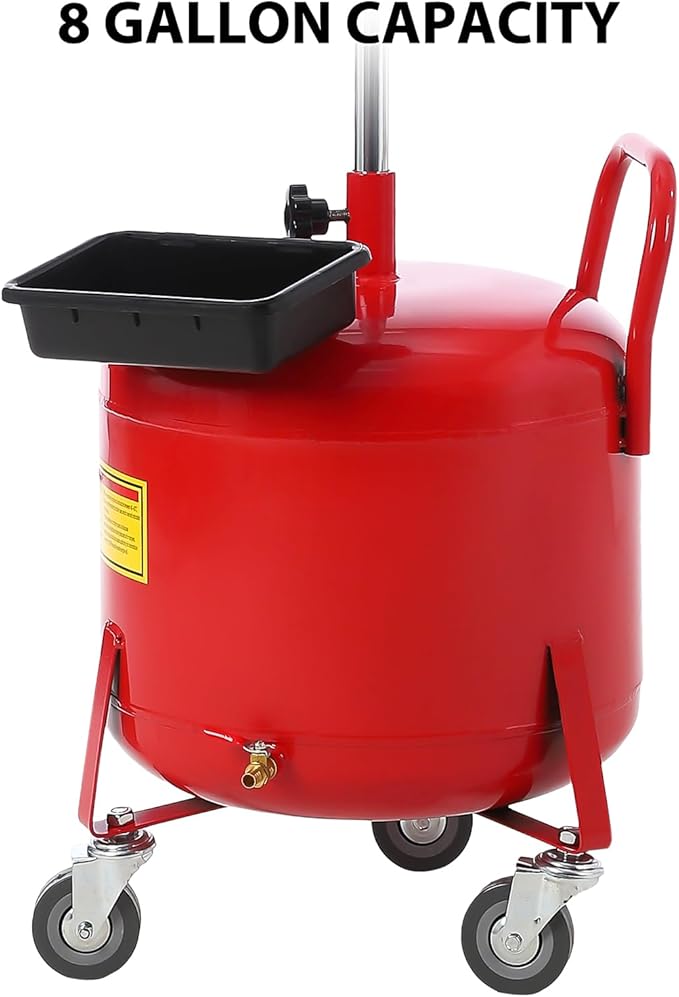 20 Gallon Waste Oil Drain Tank, Oil Drain Extractor, Pneumatic Drainer for Automotive Fluids, Portable Waste Oil Container with Air Operation (8 Gallon-Red)