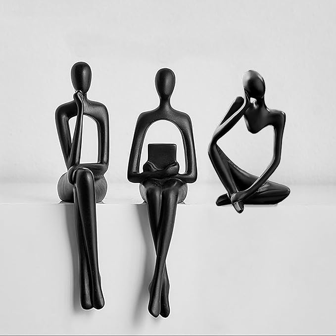 Prettidecor Home Decor Thinker Statue Accents, Set of 3 Thinker Sculptures Office Decor Modern Abstract Resin Decoration on Shelf Table Desk for Living Room Office Bedroom (Black, Large)