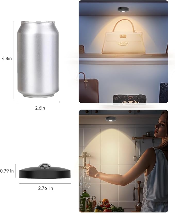 Rechargeable Puck Lights With Remote Control, 1500mAh Battery Operated Tap Lights, Dimmer & Timer Under Cabinet, Wireless LED Stick-On for Closet, Bedroom, Kitchen - Black 3Pcs