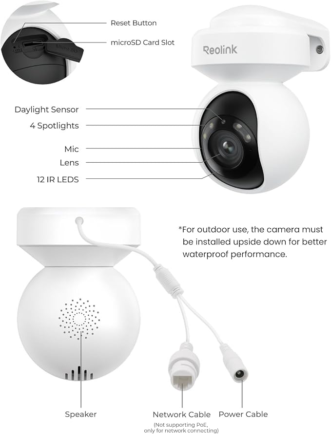 REOLINK E1 Outdoor Pro 4K PTZ Outdoor Security Camera WiFi Plug-in Power | No Subscription Local Storage, Dual-Band Wi-Fi 6, 3X Optical Zoom, Auto Tracking, Smart AI Detection, Color Night Vision