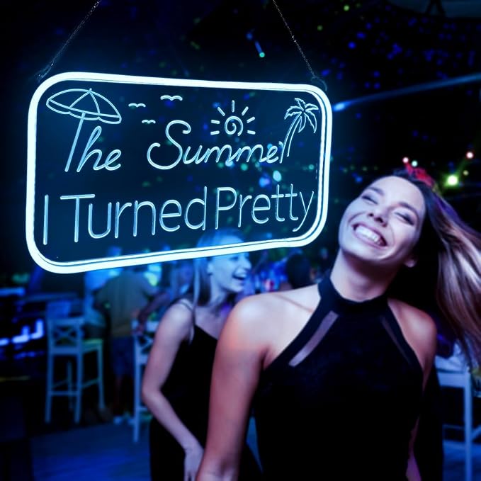 Summer I Turned Pretty LED Neon Sign for Wall Decor USB Adjustable Brightness Living Room Bars Barbers Gaming Room Man Cave Halloween Christmas Birthday Art Wall Decor