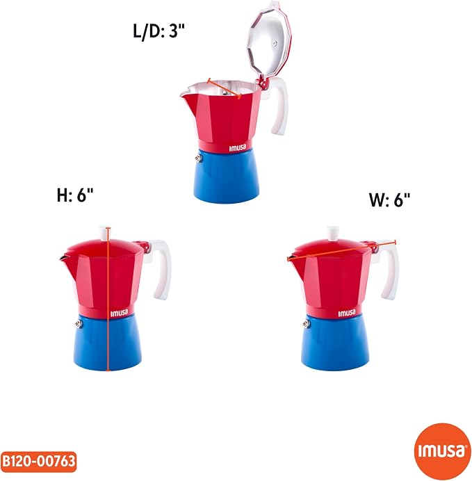 IMUSA 3 Cup Caribbean Cast Aluminum Stovetop Coffee Maker | Bare Cast Aluminum Finish, Cool-Touch White Handle, Ideal for Demitasse, Great for Daily Coffee Moments