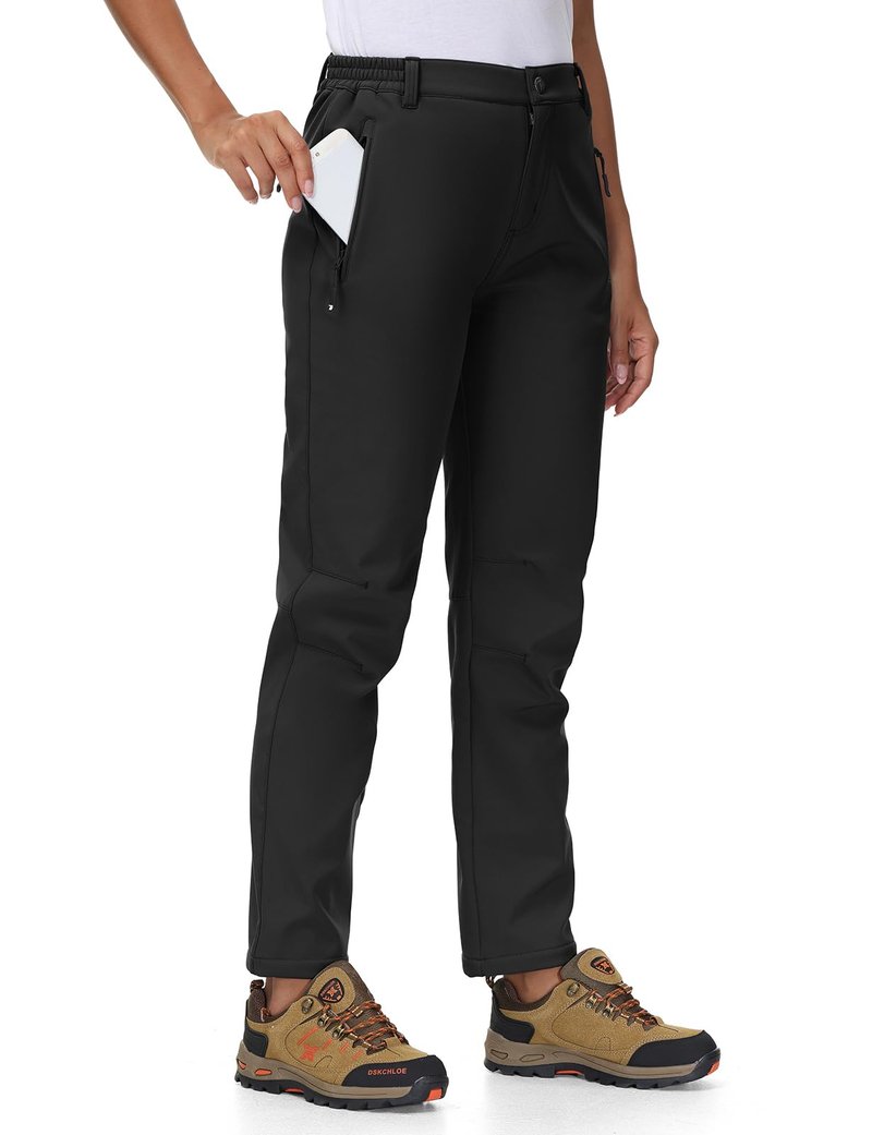 TBMPOY Women's Ski Snow Pants Waterproof Windproof Fleece Lined Warm Hiking Insulated Softshell Cargo Pant 4 Pockets Black M