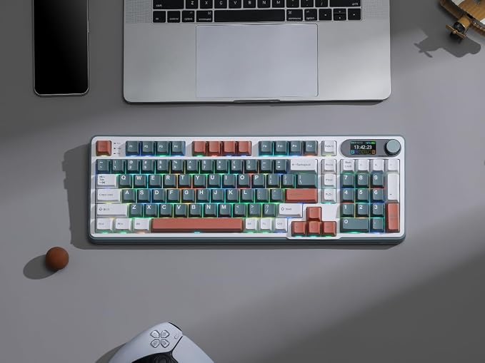 RK ROYAL KLUDGE S98 Wireless Mechanical Keyboard w/Smart Display & Knob | 96% Top Mount RGB Gaming Keyboard BT/2.4G/USB-C, 5-Layer Noise Dampening, Creamy Sound Pre-lubed Switch,Hot Swap, 98 Keys