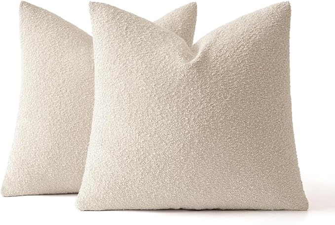 MIULEE 26x26 Decorative Euro Sham Boucle Couch Pillow Covers Beige | Set of 2 Textured Neutral Throw Pillow Covers, Accent Solid Pillowcases, Sofa Living Room Home Decor