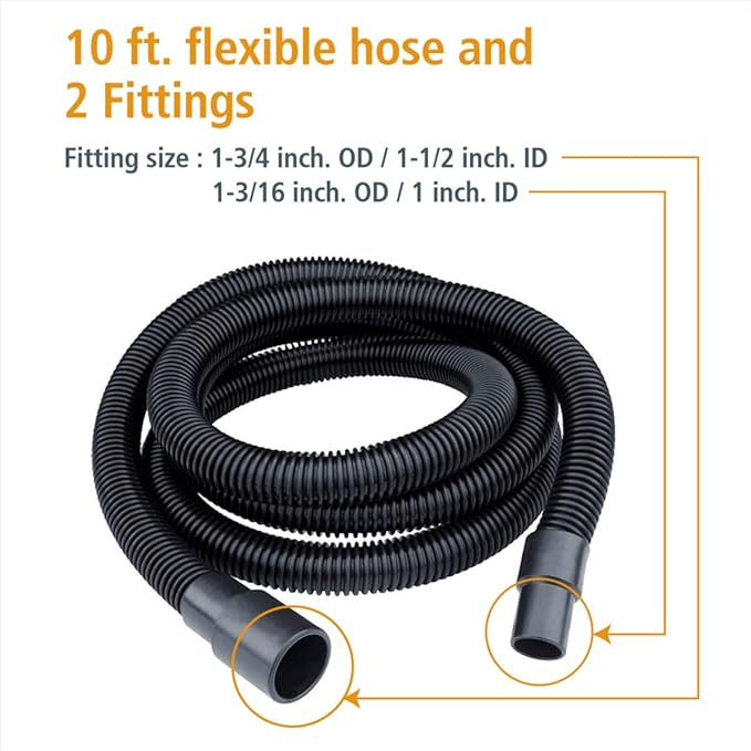 VEVOR 2.6 Gallon Wet Dry Vacuum with Blowing Function, POWERTEC 10 Ft. Dust Collection Hose Kit with 5 Fittings for Woodworking Power Tools Home and Wet/Dry Shop Vacuums Bundle