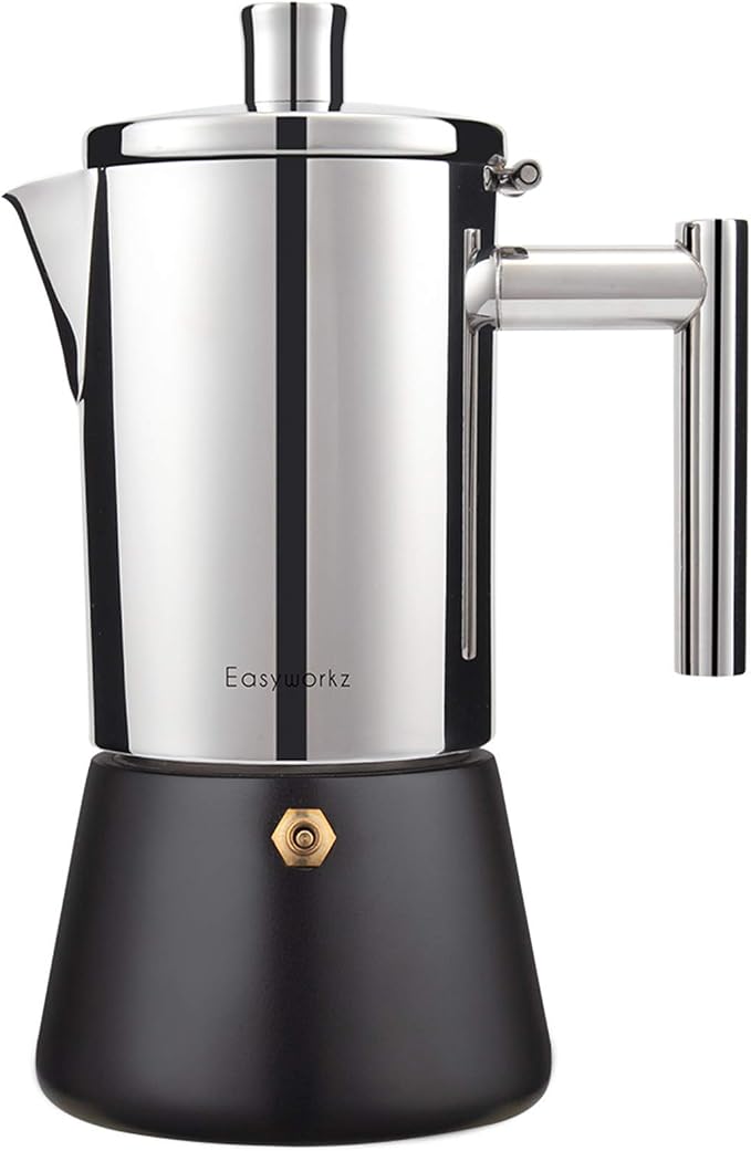 Easyworkz Diego Stovetop Espresso Maker Stainless Steel Italian Coffee Machine Maker 6Cup 10 oz Moka Pot Induction Espresso Pot
