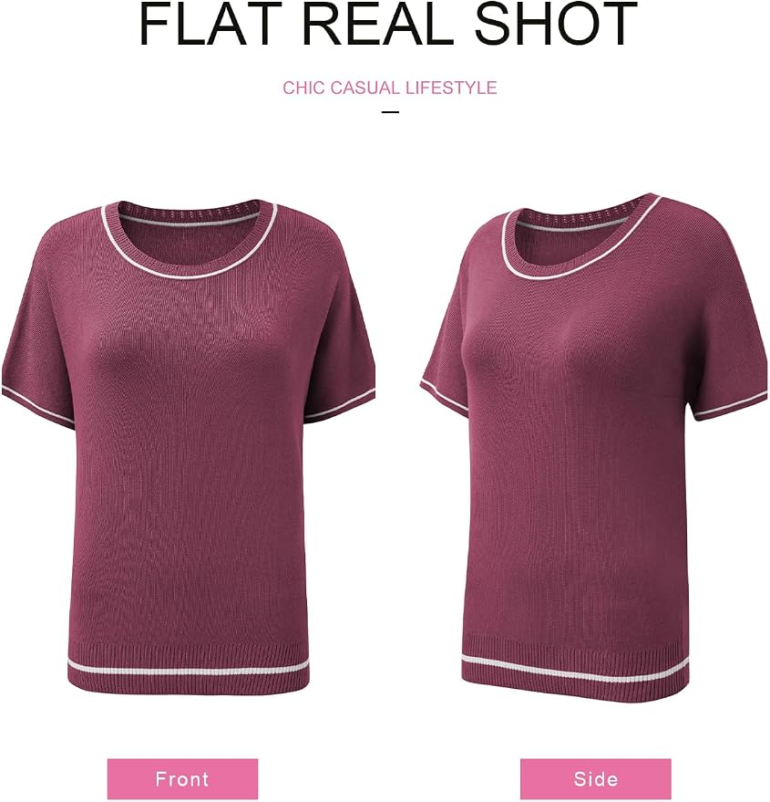 SHEWIN Womens Tops Trendy Short Sleeve Shirts Crewneck Lightweight Knit Sweater Top Business Casual Outfits