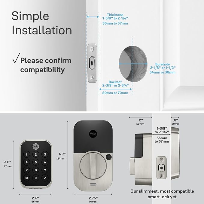 Yale Assure Lock 2 Deadbolt, Satin Nickel Keyless Entry Door Lock with Digital Touchscreen Keypad and Bluetooth Connectivity (No Wi-Fi), YRD430-BLE-619