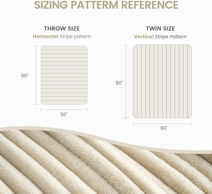 Cozy Bliss Faux Fur Throw Blanket for Couch, Cozy Warm Plush Striped Blanket for Sofa Bedroom Living Room, 50 * 60 Inches Beige