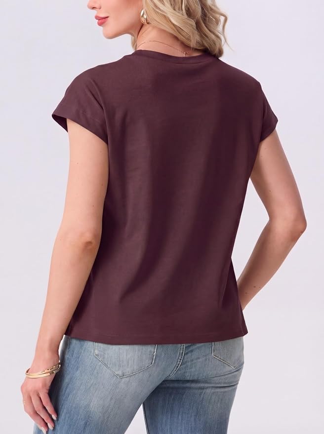 GRECERELLE Womens Summer Tops Cap Sleeve Crew Neck Basic T-Shirt | Everyday Casual Wear, Layering Friendly, Wrinkle-Resistant, Business Casual Ready, Lightweight & Packable, Capsule Wardrobe