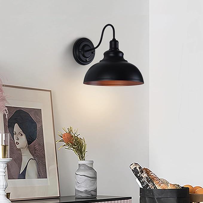 Lightess Black Wall Sconces with Dimmer ON/Off Switch, Dimmable Wall Mount Light Fixture Industrial Farmhouse Lighting for Kitchen Living Room, C91Y112
