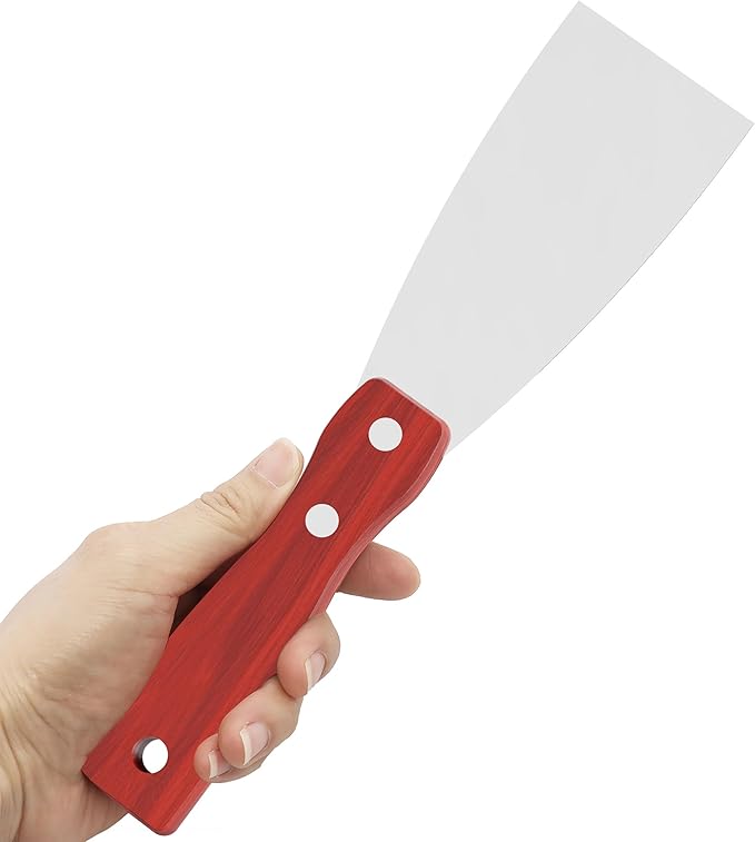 Putty Knife, 2PCS 2 Inch Stainless Steel Scraper Tool, Wooden Handle Metal Spackle Knives for Drywall, Decals, Wall Paper, Floor Tile, Patching, Painting, Taping, Scraping Coating