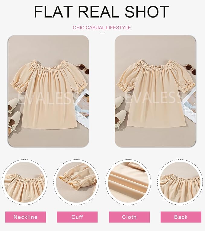 EVALESS Womens Tops Off The Shoulder Blouses for Women Dressy Casual Cute Puff Sleeve T Shirts Fashion 2026