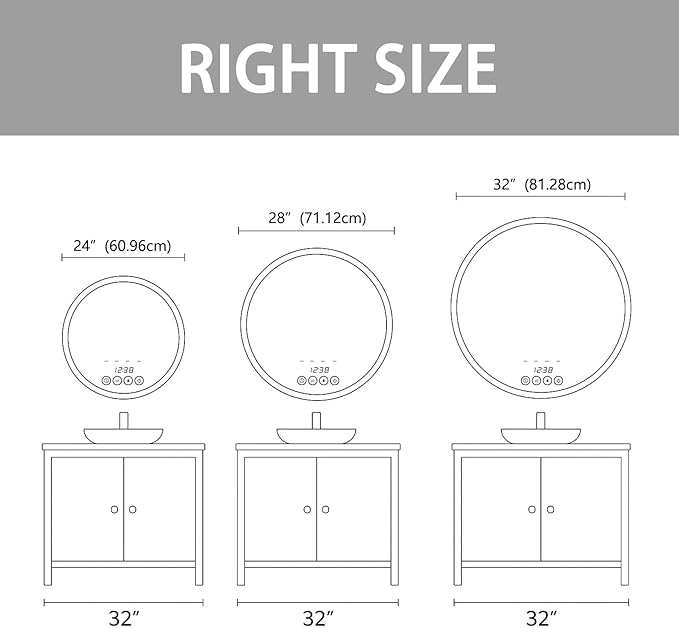 Wall-Mounted Round Bathroom Mirror with LED-Lights - Frame Vanity Mirrors (28" x 28", Gold)