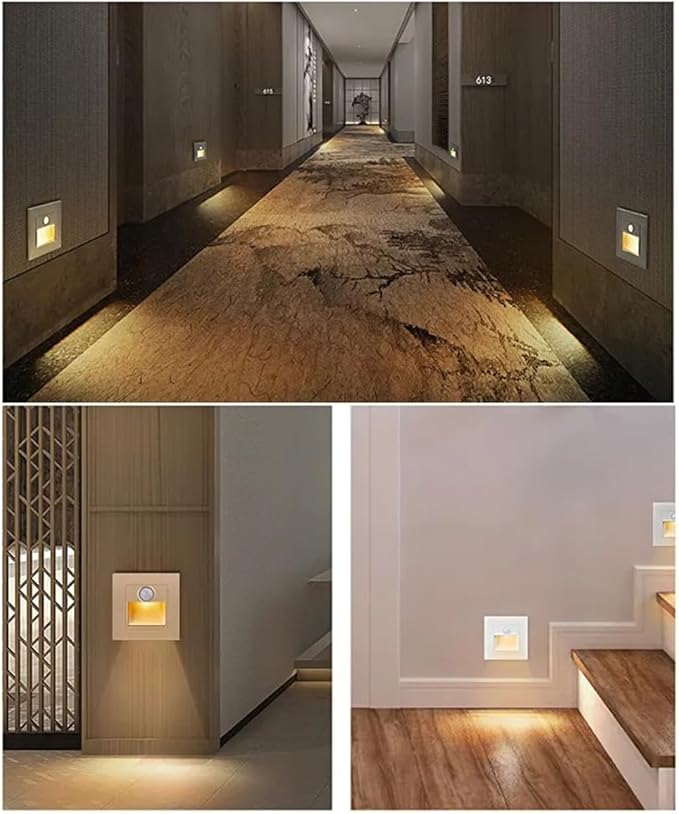 4Pcs Motion Sensor Stair Lights 3W Recessed LED Step Light 3000K Indoor Stair Step Wall Lamp Staircase Bedroom Decoration 1Pcs Gold