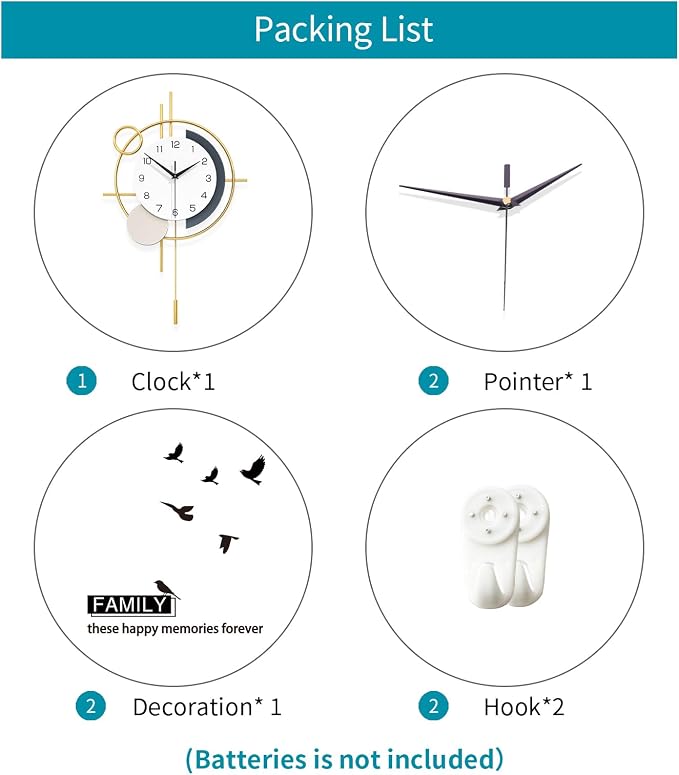 Wall Clock Decorative Large Modern Wall Clock Silent Non-Ticking Battery Operated Gold Unique Pendulum Clock for Living Room,Bedroom,Office,Kitchen,Bathroom,Wall Decor 13.8x21.9in