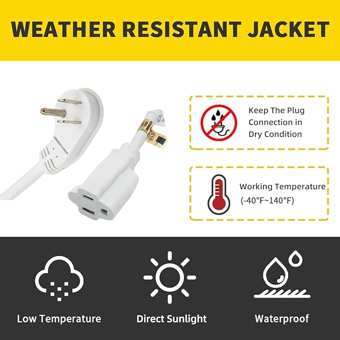 Flat Plug Indoor Extension Cord, UL Certified, 16 Gauge 8FT White 3 Prong Heavy Duty, 16/3 SJTW 13A Power Cord for Lights, Appliances, Home
