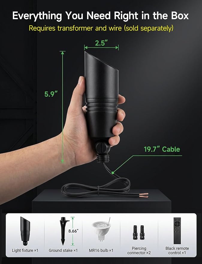Smart RGBCW Outdoor Color Changing Spotlight, 12v Low Voltage Landscape Lighting for Yard, App & Remote Control, Replaceable Bulb, IP65 Waterproof, Transformer and Wire Not Included, 1 Pack